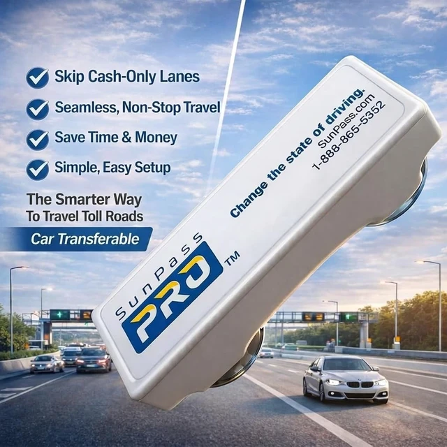 Alt view image 3 of 5 - Sunpass Sun Pass Toll Transponder - Prepaid Electronic Toll Pass for Florida + 23 Additional States, E-ZPass Compatible, No-Stop Automatic Toll Payment Device for Cars, Travel & Rental