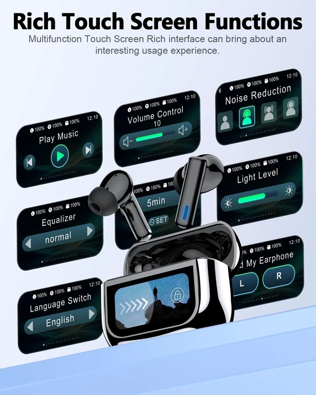Alt view image 2 of 5 - Wireless Earbuds, ANC Noise Cancelling Ear Buds with Touch Screen, Jetblack