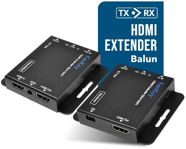 Alt view image 2 of 5 - HDMI Extender Balun Over Cat6/Cat5e up to 165' by KenKoy - up to 1080p with HDMI Loop-Out on Transmitter & IR Extension (ET164)