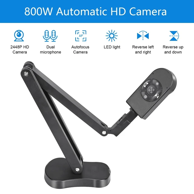 Alt view image 2 of 5 - 4K USB Document Camera for Teacher, 8MP Webcam & Visualiser for A3 Size with Dual Microphones, 3-Level LED Light, Image Invert, Foldable for Live Demo, Work with Windows, macOS and Chrome OS
