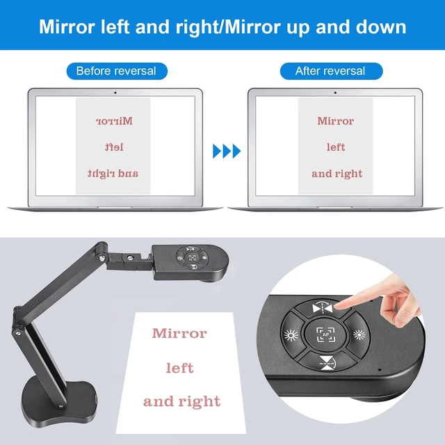 Alt view image 4 of 5 - 4K USB Document Camera for Teacher, 8MP Webcam & Visualiser for A3 Size with Dual Microphones, 3-Level LED Light, Image Invert, Foldable for Live Demo, Work with Windows, macOS and Chrome OS