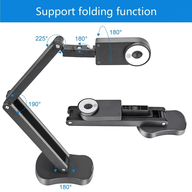 Alt view image 3 of 5 - 4K USB Document Camera for Teacher, 8MP Webcam & Visualiser for A3 Size with Dual Microphones, 3-Level LED Light, Image Invert, Foldable for Live Demo, Work with Windows, macOS and Chrome OS