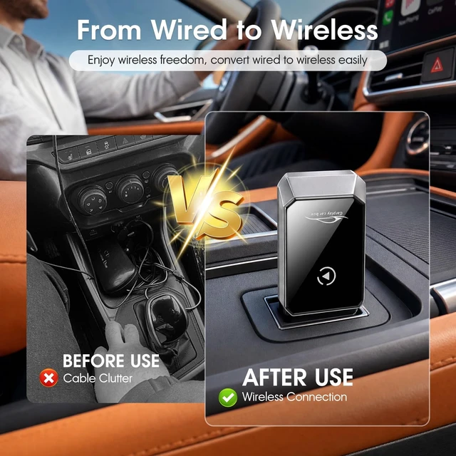 Alt view image 3 of 5 - Wireless CarPlay Adapter for iPhone, 2-in-1 CarPlay & Android Auto Adapter, Converts Factory Wired CarPlay and Android Auto to Wireless, Auto Reconnect, USB-A Plug with USB-C Adapter, Si