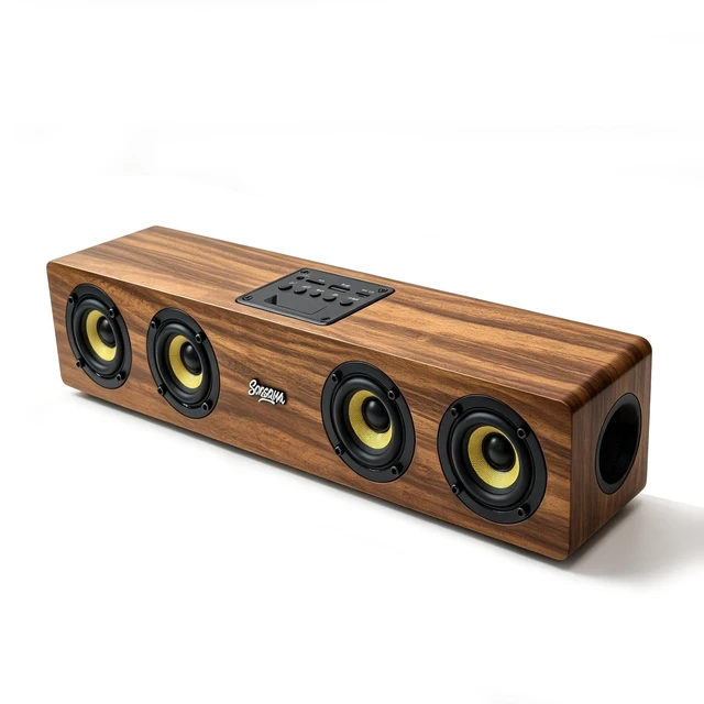Main image of SDGSQHA Retro Wooden Bluetooth 5.3 Portable Soundbar Speaker, 20W 2.0 Stereo with Bass Boost, TWS Pairing, USB/TF/AUX/FM Radio, for PC, Monitor, Laptop, Tablet & Smartphone