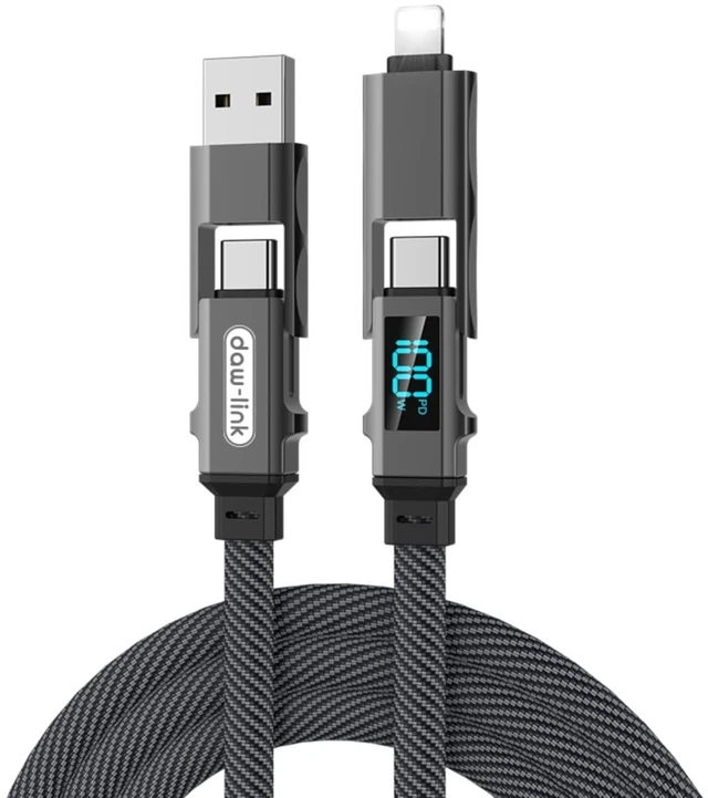 Main image of DAW-LINK 4-in-1 Fast Charging Cable, Dual Input USB-C & USB-A with Dual USB-C Output, 100W Power Delivery Multi Charging Cable for Compatible Smartphones, Tablets and USB-C Devices