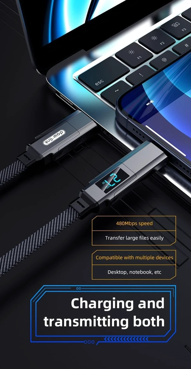Alt view image 4 of 5 - DAW-LINK 4-in-1 Fast Charging Cable, Dual Input USB-C & USB-A with Dual USB-C Output, 100W Power Delivery Multi Charging Cable for Compatible Smartphones, Tablets and USB-C Devices