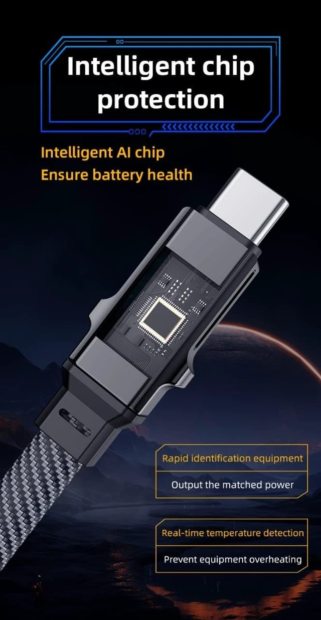 Alt view image 5 of 5 - DAW-LINK 4-in-1 Fast Charging Cable, Dual Input USB-C & USB-A with Dual USB-C Output, 100W Power Delivery Multi Charging Cable for Compatible Smartphones, Tablets and USB-C Devices