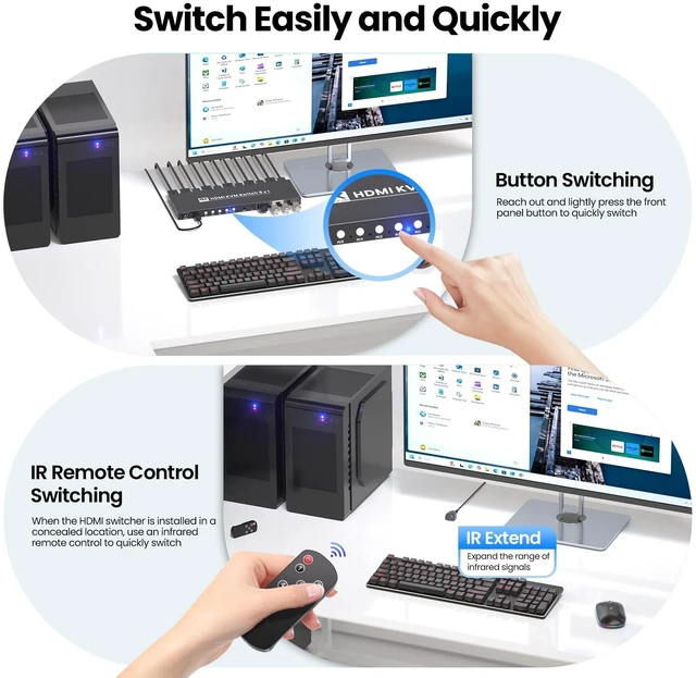 Alt view image 5 of 5 - 5 Port HDMI KVM Switch, 4K@60Hz USB 3.0 KVM Switch 1 Monitor 5 Computers for Operating 5 PCs with One Keyboard, Mouse and Monitor