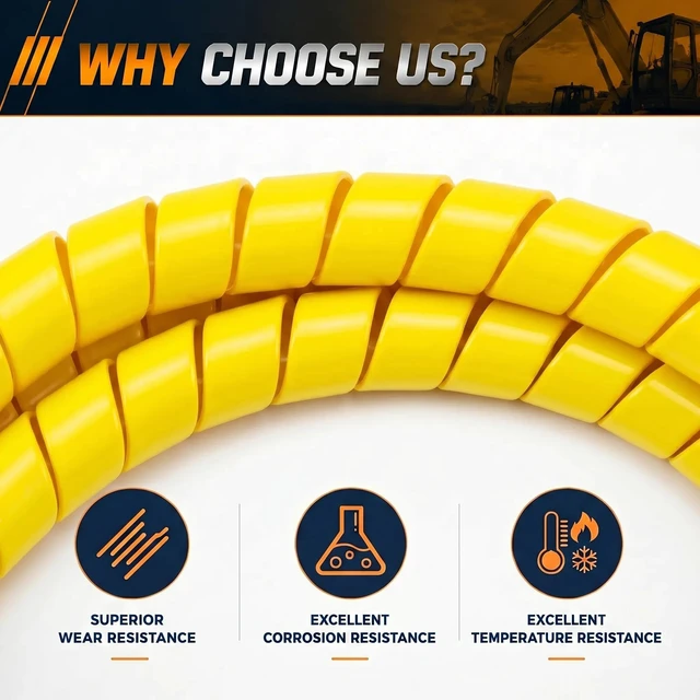 Alt view image 3 of 5 - Spiral Wrap Hose Protector 1.25" OD x 10 FT, Heavy Duty Hydraulic Hose Wrap, Yellow Flexible HDPE Cable Protector Sleeve for Hydraulic Hoses, Wire Harnesses & Automotive Cables