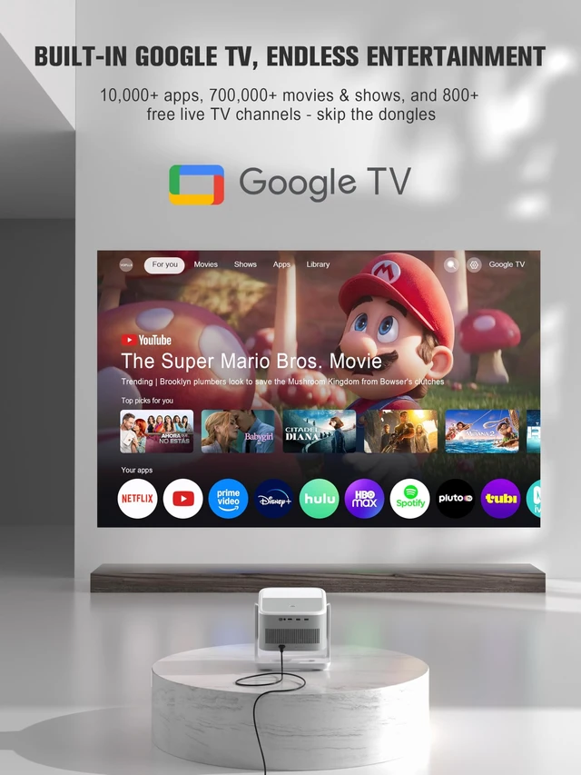 Alt view image 2 of 5 - Official Licensed Google TV4K Smart Projector with WiFi and Bluetooth, VOPLLS Outdoor Projectors with 50W Dolby/AI Auto Focus, Portable Movie Phone Wireless Gaming Wifi Proyector for Bedroom/Ho