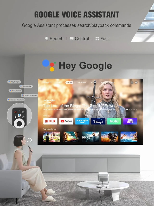 Alt view image 3 of 5 - Official Licensed Google TV4K Smart Projector with WiFi and Bluetooth, VOPLLS Outdoor Projectors with 50W Dolby/AI Auto Focus, Portable Movie Phone Wireless Gaming Wifi Proyector for Bedroom/Ho