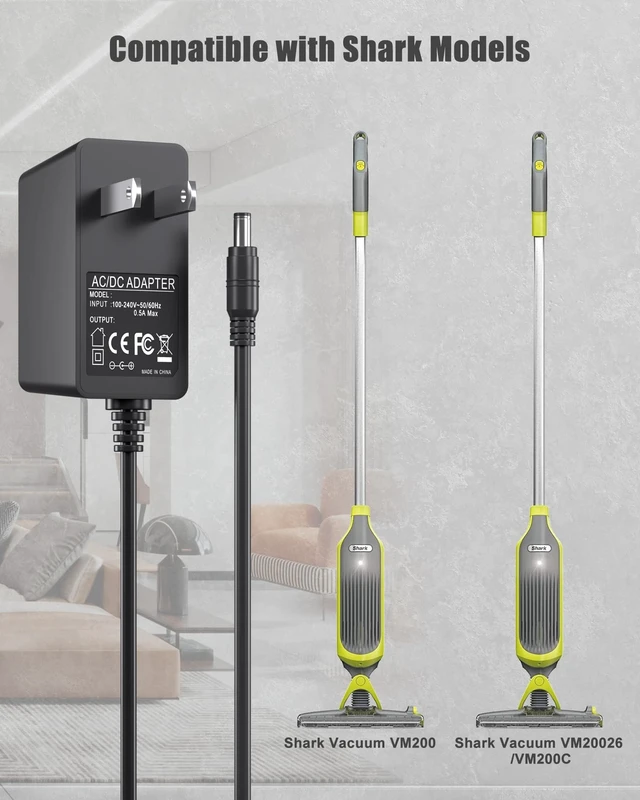 Alt view image 3 of 5 - for Shark VACMOP VM200 Charger, Replacement Shark Vacuum Charging Cord Compatible with Shark Vacuum Cleaner VM200 VM20026 VM200C VC200 UM200 UM205 VC205 Cordless Hard Floor Vacuum Mop Power Cord