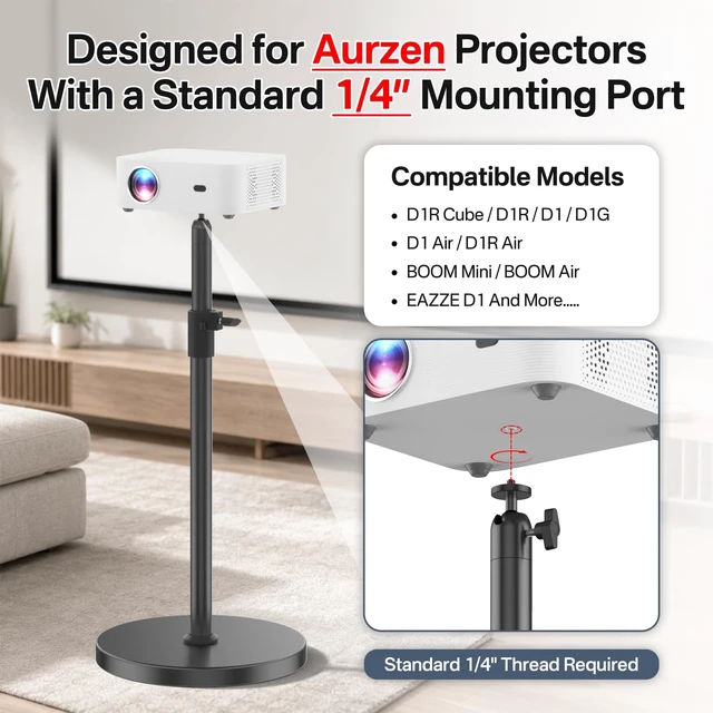 Alt view image 2 of 5 - Adjustable Projector Stand for Aurzen Projector Floor Stand with 1/4" Screw