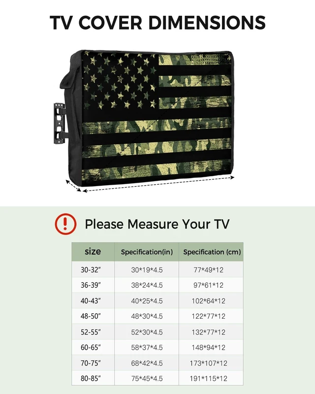 Alt view image 2 of 5 - Camouflage American Flag Outdoor TV Cover 52-55 Inch Weatherproof, Oxford Heavy Duty Waterproof Outside Flat Screen TV Cover Protector for Television Outdoor Accessories Rustic Retro Green Flag
