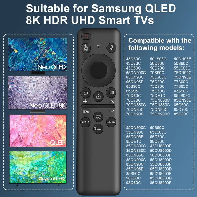 Alt view image 3 of 5 - BN59-01432A Replacement Remote Control for Samsung Smart TV, Solar & USB-C Rechargeable, Universal for 2019-2026 Samsung Smart TVs with Voice Function