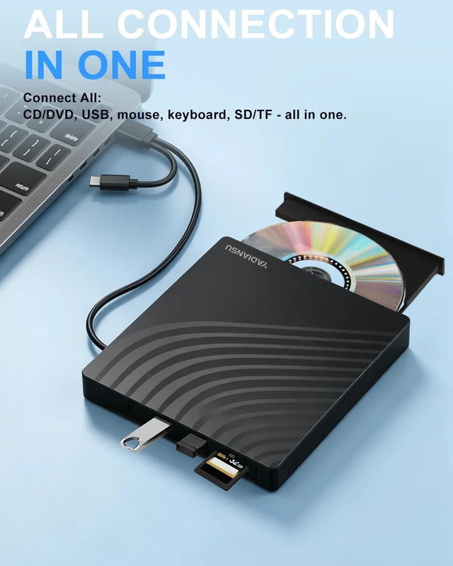 Alt view image 2 of 5 - External CD DVD Drive, 7-in-1 USB 3.0 CD/DVD Drive Burner with 2 USB and 2 TF/SD Card Ports, Portable DVD CD+/-RW Player Reader Writer Recorder for Laptop, Desktop, Mac, Windows 11/10/8/7, Linux