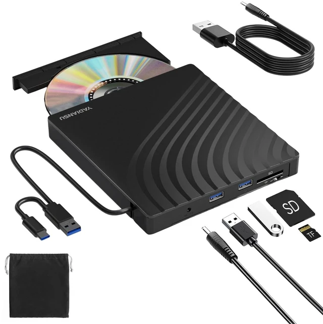 Main image of External CD DVD Drive, 7-in-1 USB 3.0 CD/DVD Drive Burner with 2 USB and 2 TF/SD Card Ports, Portable DVD CD+/-RW Player Reader Writer Recorder for Laptop, Desktop, Mac, Windows 11/10/8/7, Linux