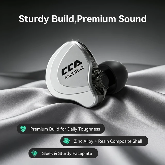 Alt view image 3 of 5 - CCA C10 Five Drivers Hybrid in Ear Monitors in Each SideHiFi 4BA 1DD High Resolution Earphones/Earbuds with 3.5mm Gold Plated Plug Detachable Cable 2pin 0.75mm Wired Earbuds(Black Without mic)