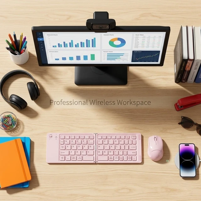 Alt view image 2 of 5 - XO Poppy Foldable Wireless Keyboard and Mouse Combo - Compact Travel Bluetooth Keyboard Set for iPad, iPhone, Windows PC, Mac, Android Tablets ^^ Rechargeable - Blush Pink