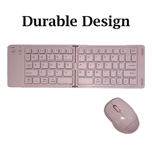Alt view image 4 of 5 - XO Poppy Foldable Wireless Keyboard and Mouse Combo - Compact Travel Bluetooth Keyboard Set for iPad, iPhone, Windows PC, Mac, Android Tablets ^^ Rechargeable - Blush Pink