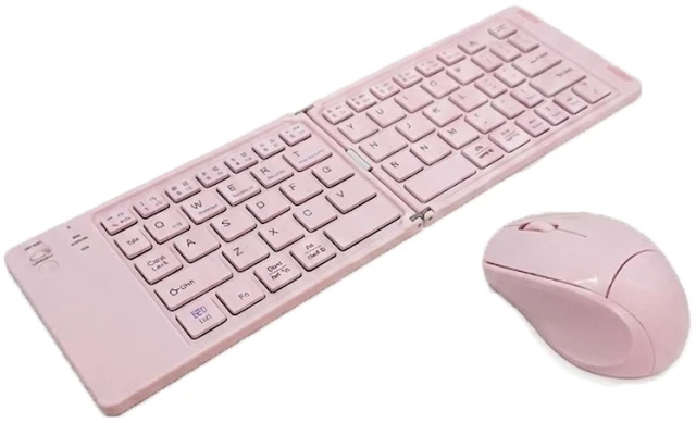 Main image of XO Poppy Foldable Wireless Keyboard and Mouse Combo - Compact Travel Bluetooth Keyboard Set for iPad, iPhone, Windows PC, Mac, Android Tablets ^^ Rechargeable - Blush Pink