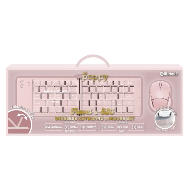 Alt view image 5 of 5 - XO Poppy Foldable Wireless Keyboard and Mouse Combo - Compact Travel Bluetooth Keyboard Set for iPad, iPhone, Windows PC, Mac, Android Tablets ^^ Rechargeable - Blush Pink