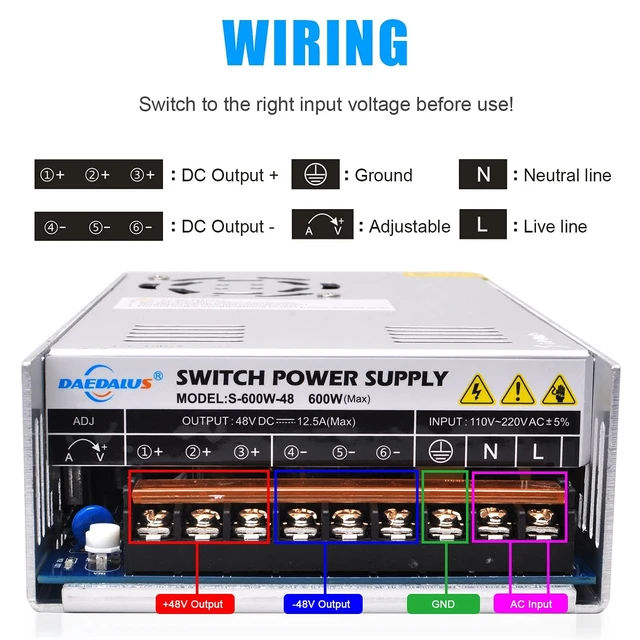 Alt view image 4 of 5 - Daedalus 48V DC Switching Power Supply AC to DC Power Converter, 600W, 12.5A