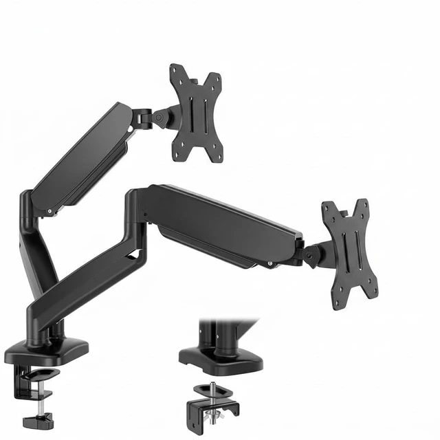 Main image of Relyblo Dual Monitor Desk Mount, Fully Adjustable Dual Arm Monitor Stand with C-Clamp and Grommet Base, VESA 75x75mm & 100x100mm Compatible, Fits 13-32 Inch Screens, Black