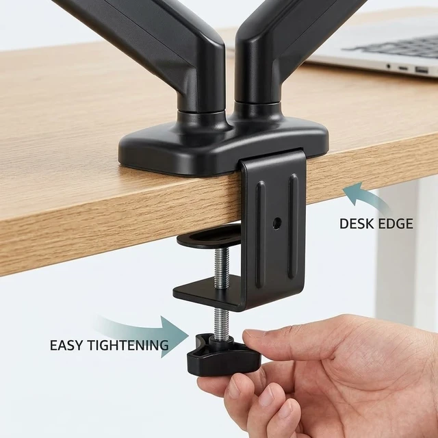 Alt view image 3 of 5 - Relyblo Dual Monitor Desk Mount, Fully Adjustable Dual Arm Monitor Stand with C-Clamp and Grommet Base, VESA 75x75mm & 100x100mm Compatible, Fits 13-32 Inch Screens, Black