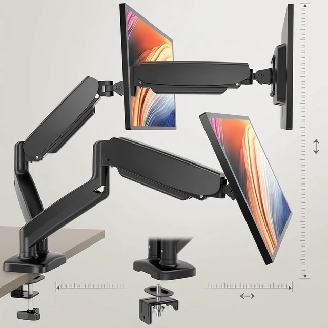 Alt view image 5 of 5 - Relyblo Dual Monitor Desk Mount, Fully Adjustable Dual Arm Monitor Stand with C-Clamp and Grommet Base, VESA 75x75mm & 100x100mm Compatible, Fits 13-32 Inch Screens, Black