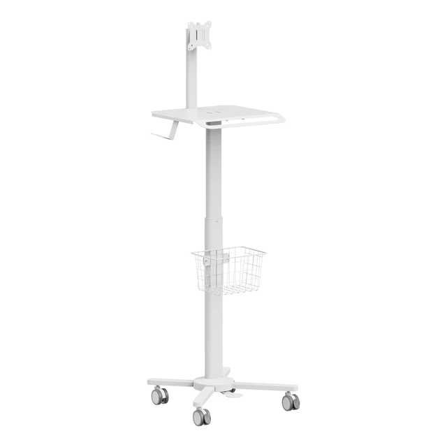 Alt view image 2 of 5 - MB-C13-2 Lightweight Medical Trolley Cart for 17" to 32" Monitor with Keyboard Table, Basket, Scanner Holder for Hospital Clinic Dental Office Home Office ^^ Height Adjustable Mobile Workstation