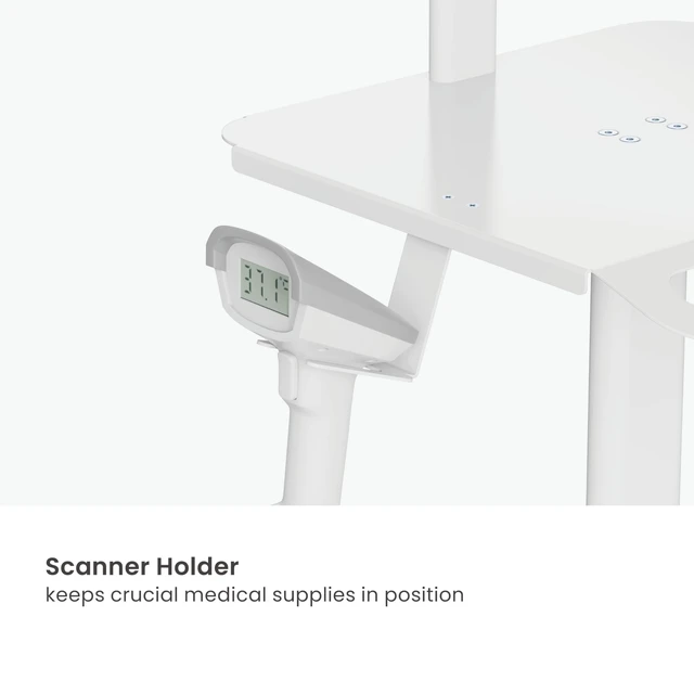 Alt view image 4 of 5 - MB-C13-2 Lightweight Medical Trolley Cart for 17" to 32" Monitor with Keyboard Table, Basket, Scanner Holder for Hospital Clinic Dental Office Home Office ^^ Height Adjustable Mobile Workstation