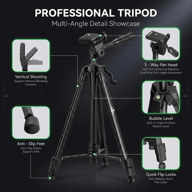 Alt view image 5 of 5 - Lightweight Portable Adjustable Tripod for Laser Level, Black