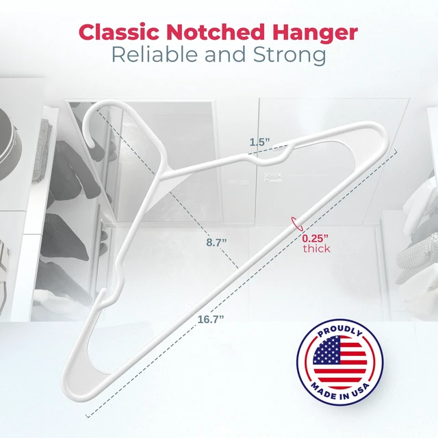 Alt view image 2 of 5 - Neaties Plastic Hangers 60 Pack - Made in The USA - 6lb Capacity Standard Clothes Hangers with Notches and Reinforced Edges for Dresses, Lingerie, Shirts, Pants, and Jackets - Blue