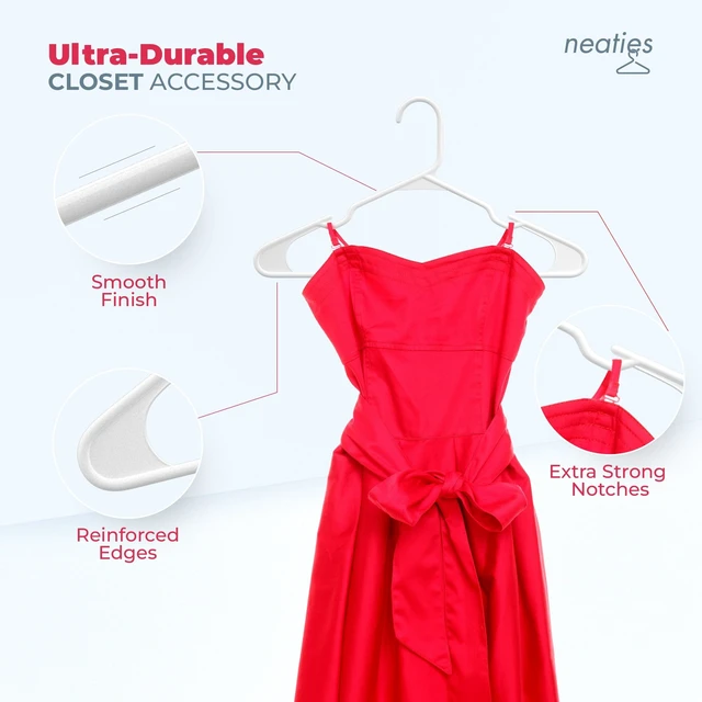 Alt view image 5 of 5 - Neaties Plastic Hangers 60 Pack - Made in The USA - 6lb Capacity Standard Clothes Hangers with Notches and Reinforced Edges for Dresses, Lingerie, Shirts, Pants, and Jackets - Blue