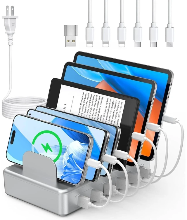 Main image of 6 Port Charging Station for Multiple Devices, Multi Phone Charging Station
