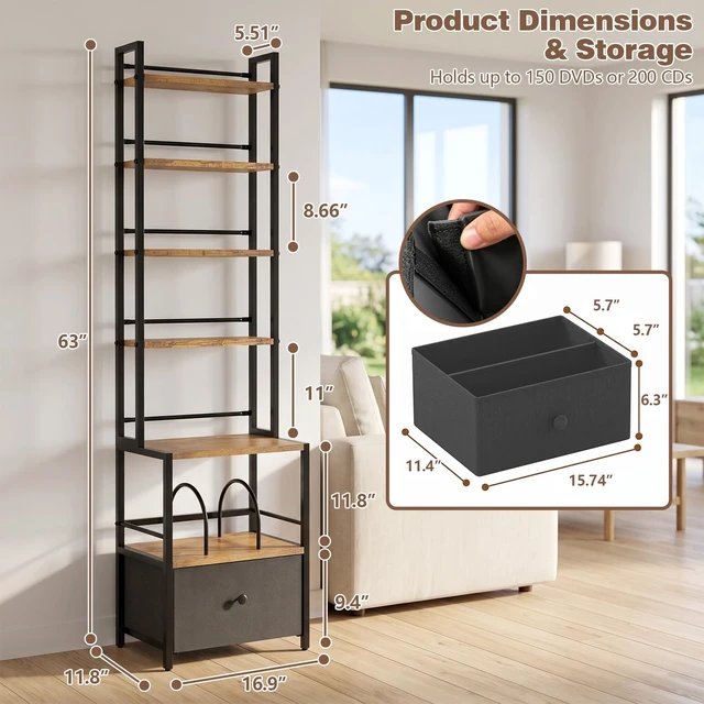 Alt view image 2 of 5 - Arbuxzuy 6-Tier Wooden CD & Stereo Stand, Compact Audio Rack Cabinet