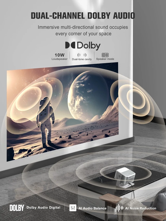 Alt view image 4 of 5 - Official Licensed Google TV4K Smart Projector with WiFi and Bluetooth, VOPLLS Outdoor Projectors with 50W Dolby/AI Auto Focus, Portable Movie Phone Wireless Gaming Wifi Proyector for Bedroom/Ho