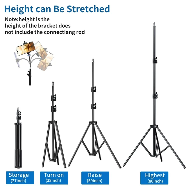 Alt view image 2 of 5 - Cell Phone Tripod 27inch to 80inch Adjustable Phone Video Stand for iPhone & Camera Video Recording Vlogging/Streaming/Photography Rotatable Live Video Stand Compatible Mobile Phones