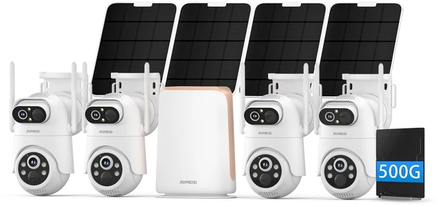 Main image of Eseecloud Dual Lens 4-Cam Solar Security Camera System, 500GB HDD Included