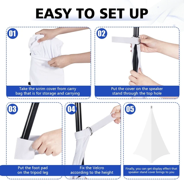 Alt view image 3 of 5 - Meeynn Speaker Stand Cover-Speaker Cloth with 360 Degree Cover, Speaker Tripod Scrim Cover for Speaker/Lighting with Free Travel Bag, 2 Pack White