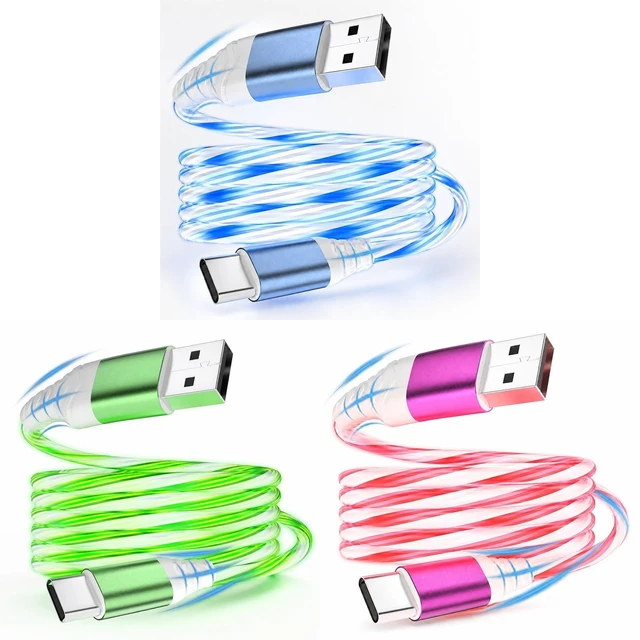 Main image of Atsidexa 3-Pack 3.3FT USB C Flowing LED Charging Cable, Light Up Charger Cord for iPhone 17/16/15, Samsung, iPad, Android, and More, Charge & Sync (Blue, Green, Pink with Red Light)