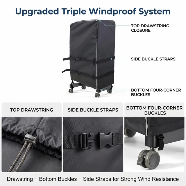 Alt view image 2 of 5 - 65-70 Inch Windproof Outdoor TV Trolley Cover, Heavy Duty Oxford Weatherproof Dustproof Cover for Mobile Rolling TV Stand (65''L x 15''W x 57''H)
