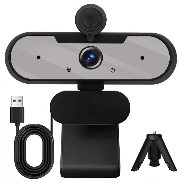 Main image of Gowzmnd HD 1080P Webcam with Built-in Microphone and Rotatable Tripod, 1080P Video and Wide Angle Camera, Privacy Cover, for Desktop PC or Laptop Computer Grey