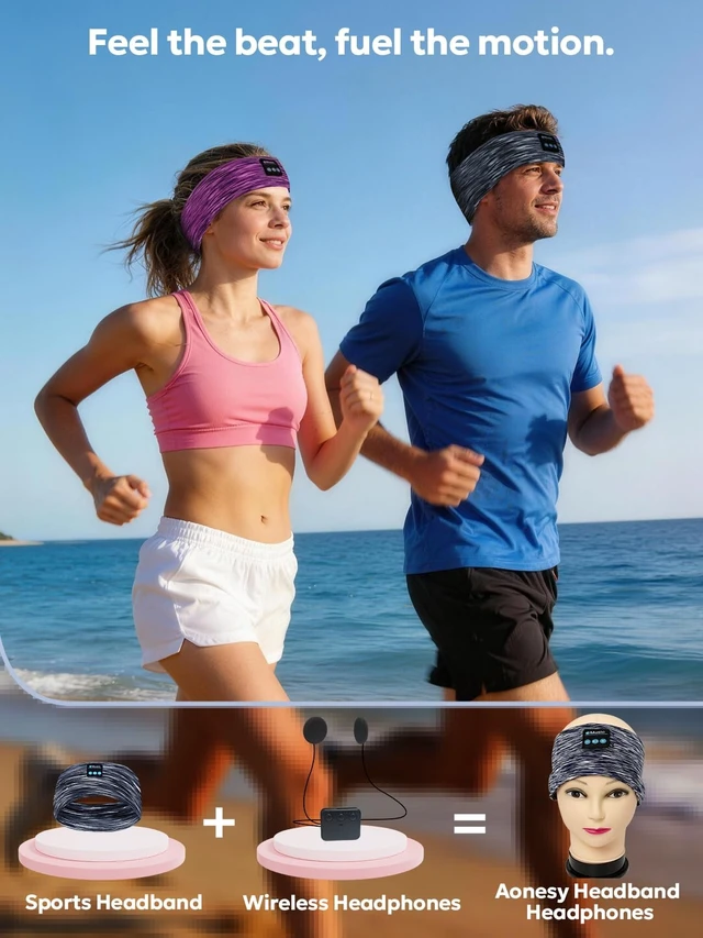 Alt view image 2 of 5 - 2-Pack Bluetooth Headband Headphones, Wireless Sports Headband, Washable Music Headband with Secure Fit for Running, Workout, Gym, Yoga, Sleep Headphones for Side Sleepers- Great Gift