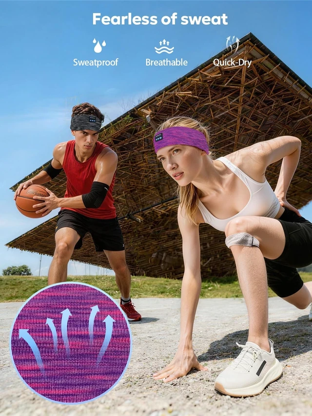Alt view image 4 of 5 - 2-Pack Bluetooth Headband Headphones, Wireless Sports Headband, Washable Music Headband with Secure Fit for Running, Workout, Gym, Yoga, Sleep Headphones for Side Sleepers- Great Gift