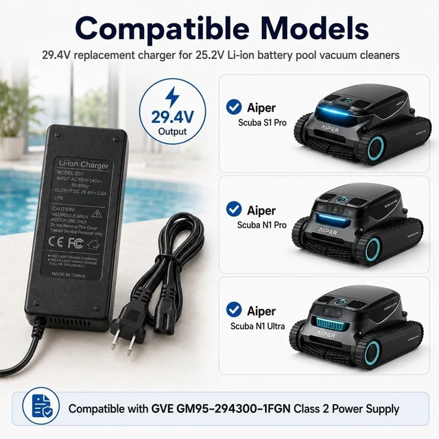Alt view image 3 of 5 - 29.4V Charger for Aiper ScubaS1 Pro, N1 Pro, N1 Ultra Pool Vacuum Cleaner