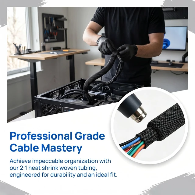 Alt view image 2 of 5 - Heat Shrink Braided Cable Sleeve, 25ft 3/4" Wire Management Cord Protector
