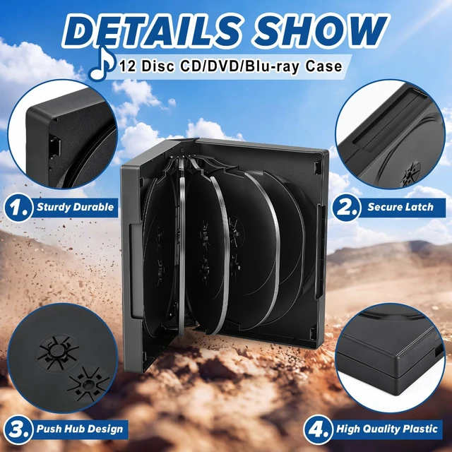 Alt view image 3 of 5 - Gerrii 16 Pcs Black 12 Disc Dvd Cases with 5 Flip Trays and Outer Clear Sleeve