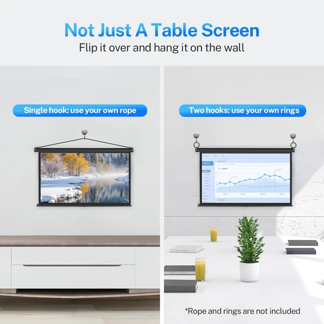 Alt view image 5 of 5 - 40 inch Small Projector Screen, Goldengrainv Retractable Pull Up Screen, Floor Projector Screen, 16:9 4K Portable Screen for Projector, Roll Down Movie Screen for Gaming Indoor, Mini White Screen